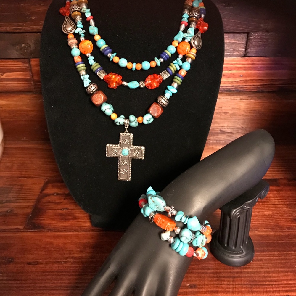 Turquoise Statement necklace w/ bracelet